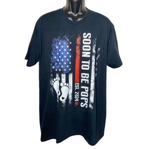 Soon To Be Pops Est‎ 2024 Mens Black T-Shirt Size XL American Flag New